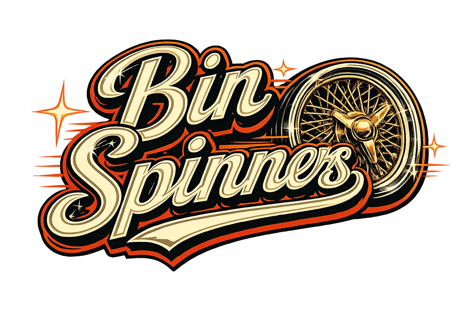 Bin Spinners custom garbage bin rim logo with gold spinner wheel